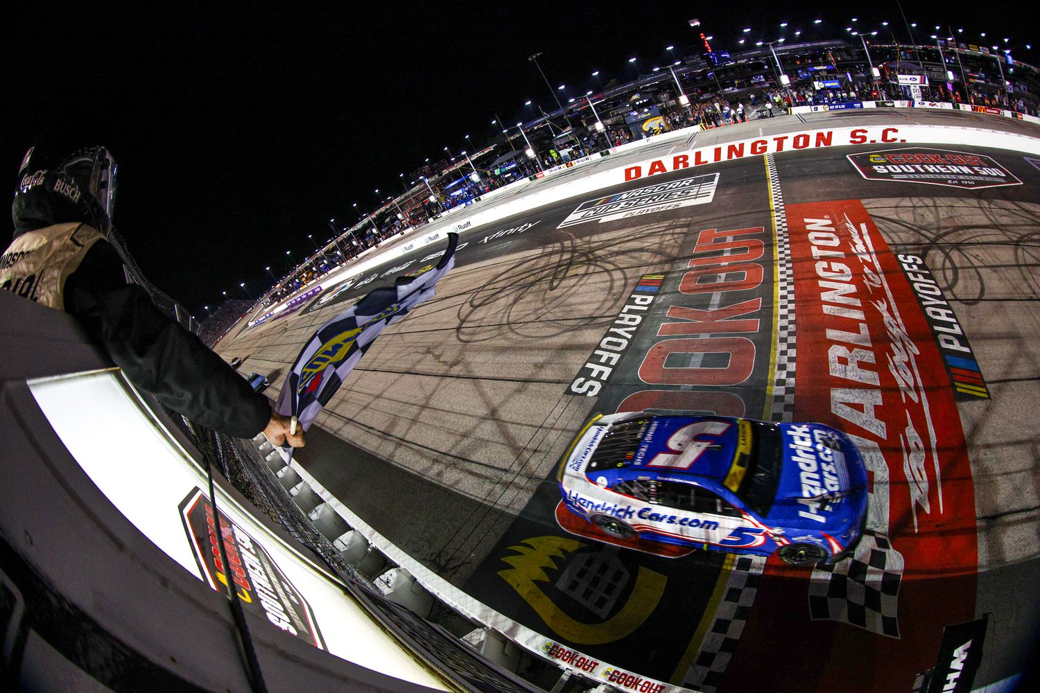 Kyle Larson becomes the first driver to advance to the second round after Sunday's NASCAR Cup playoff-opening race at Darlington, namely, race winner Kyle Larson. (Photo by Jared C. Tilton/Getty Images)